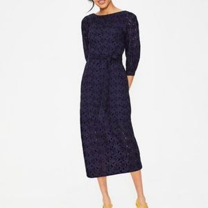 NWT Boden Claudette Navy Broderie Dress with Belt